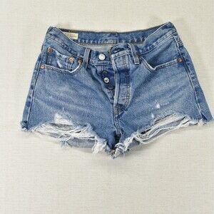 Levis Premium 501 Cutoff Jean Shorts Womens 27 Medium Wash Denim Frayed